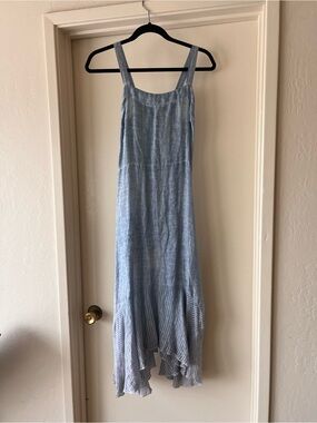 Inizio Light Blue Sleeveless Linen-Blend Midi Dress